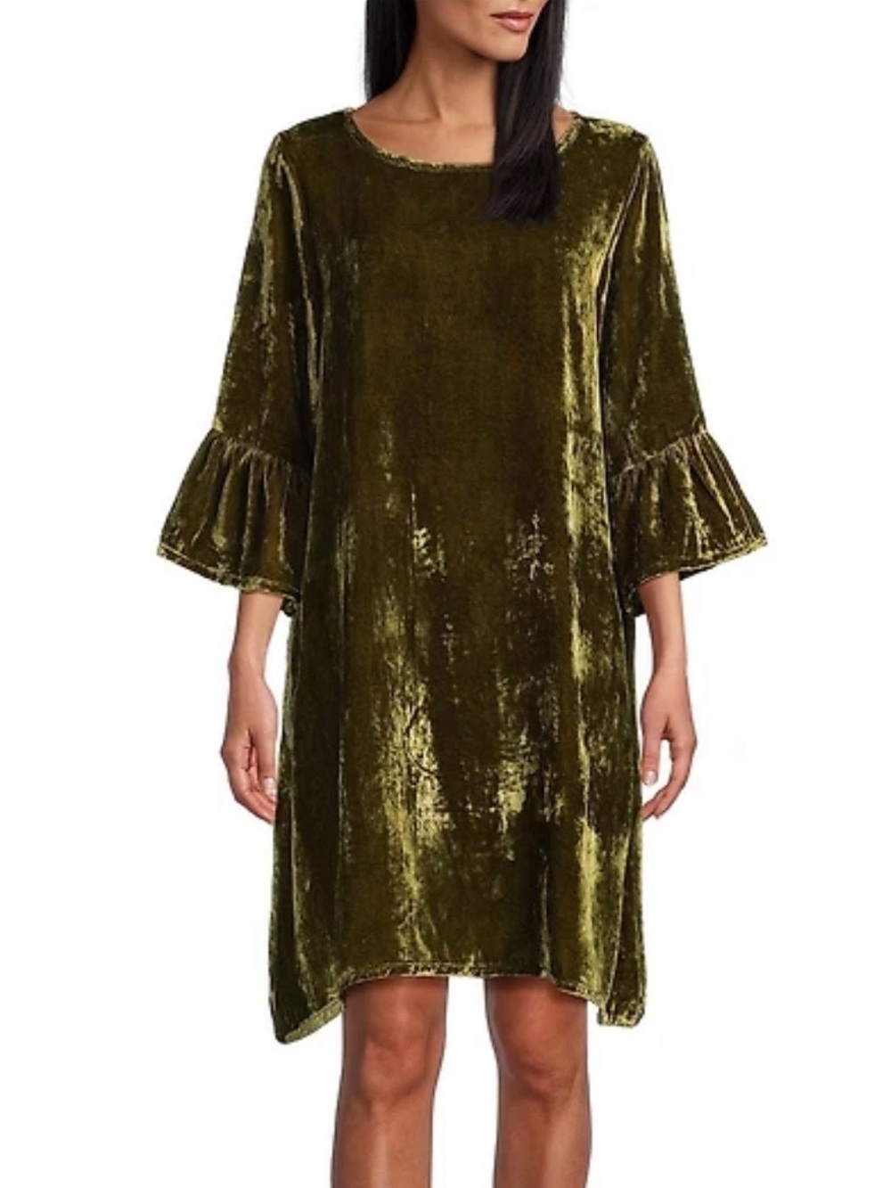 Bryn Walker Olivia Dress Women’s M Olive Green Velvet Ruffle Sleeve USA NWT $233